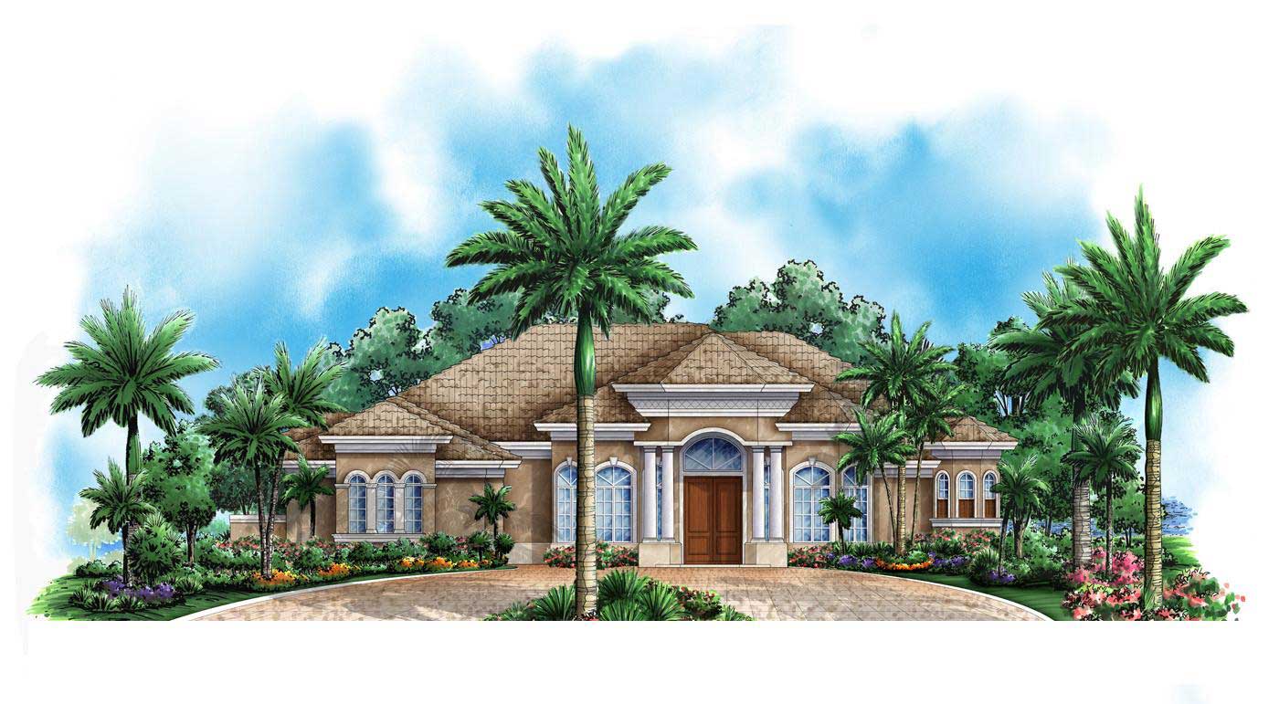 3-Bedroom, 3218 Sq Ft Florida Style House Plan - 175-1021 - Front Exterior