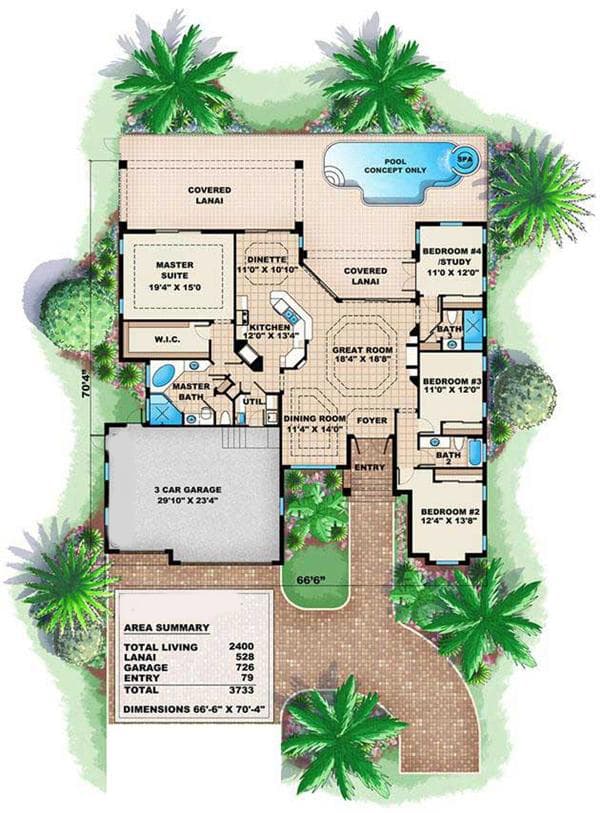 Floor Plan First Story of Mediterranean Plan #175-1037