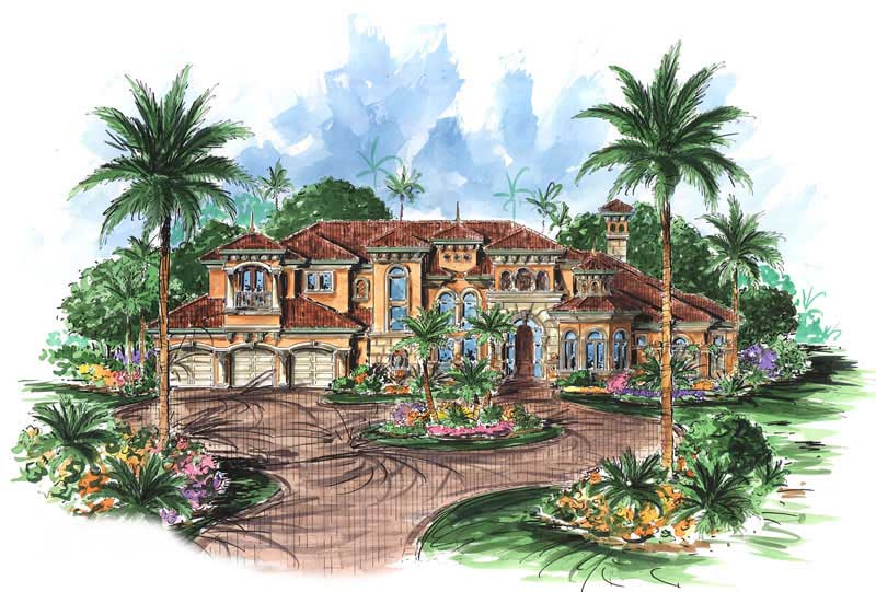 5-Bedroom, 6771 Sq Ft Mediterranean Home Plan - 175-1040 - Main Exterior