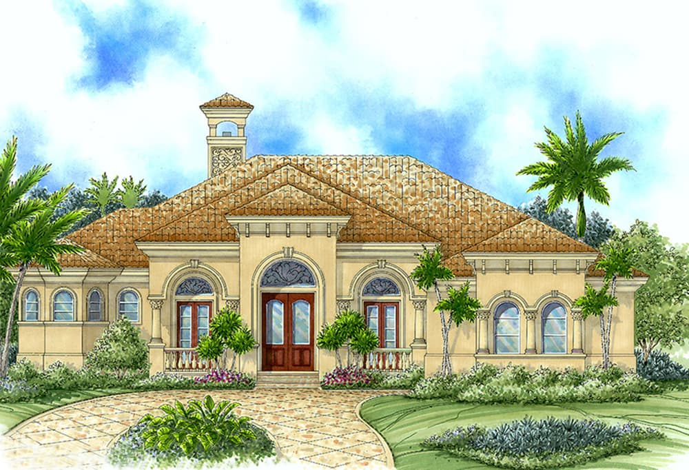 3-Bedroom, 3043 Sq Ft Mediterranean House Plan - 175-1140 - Front Exterior