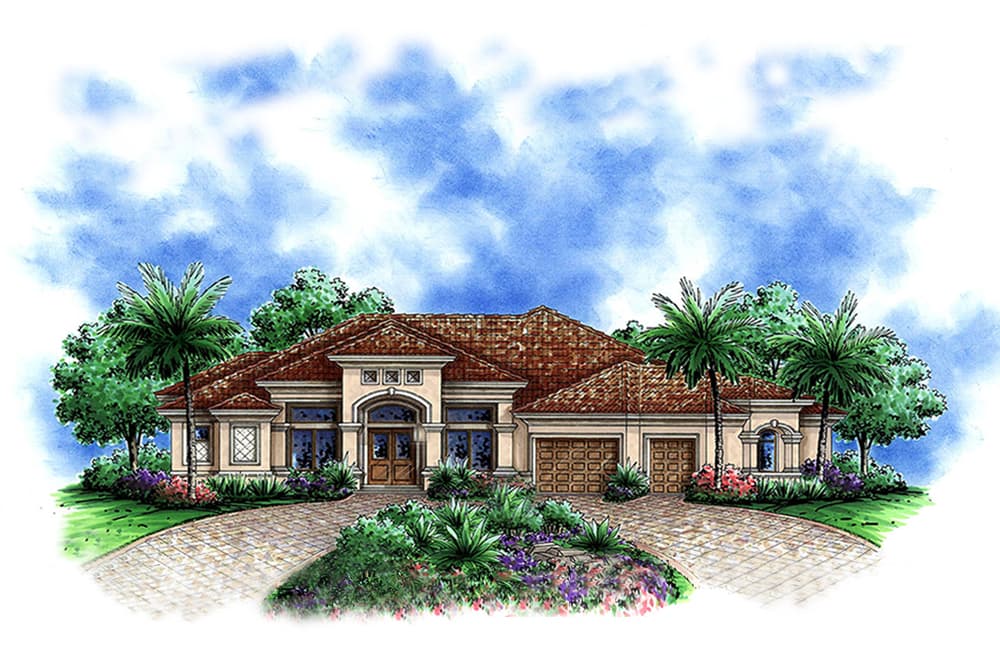 3-Bedroom, 3316 Sq Ft Mediterranean House Plan - 175-1141 - Front Exterior