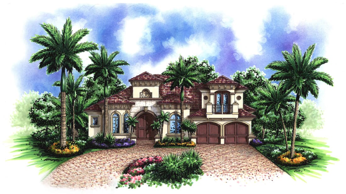 3-Bedroom, 3156 Sq Ft Mediterranean House Plan - 175-1151 - Front Exterior