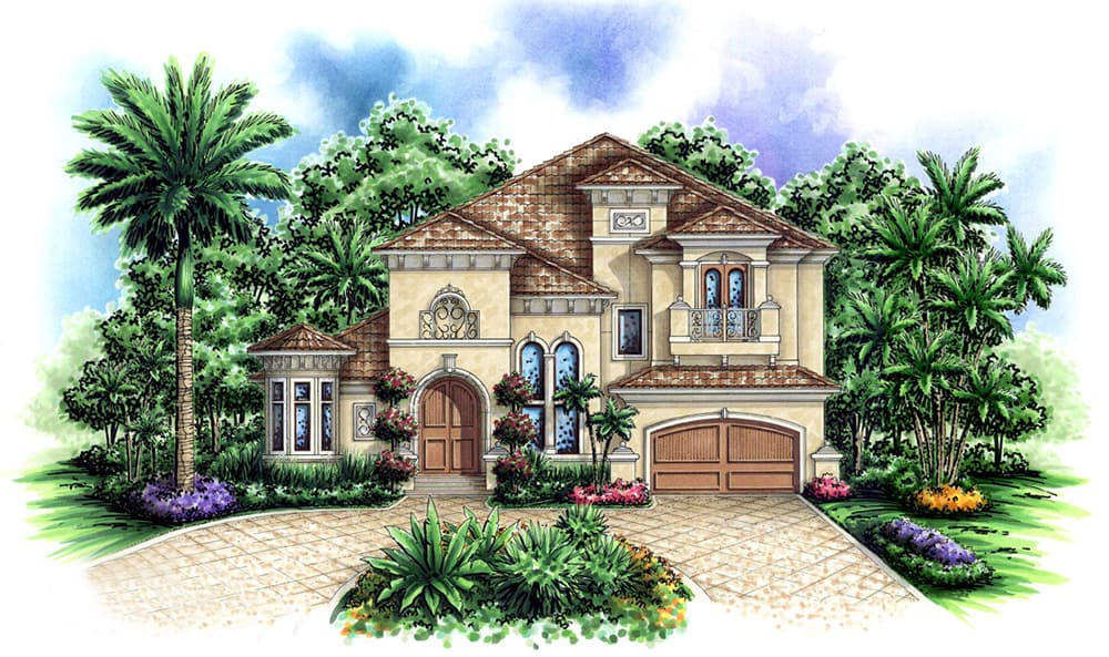 3-Bedroom, 3277 Sq Ft Tuscan House Plan - 175-1152 - Front Exterior