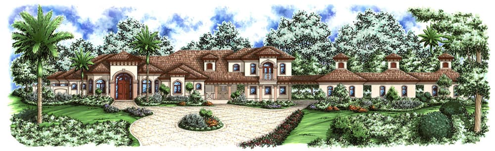 4-Bedroom, 3472 Sq Ft Mediterranean House Plan - 175-1154 - Front Exterior