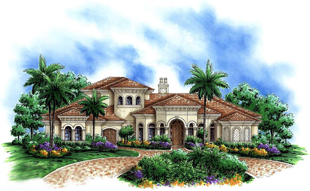 4-Bedroom, 4766 Sq Ft Mediterranean House Plan - 175-1171 - Front Exterior
