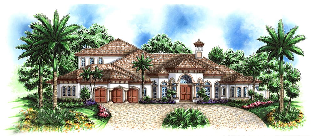 4-Bedroom, 5107 Sq Ft Mediterranean House Plan - 175-1176 - Front Exterior
