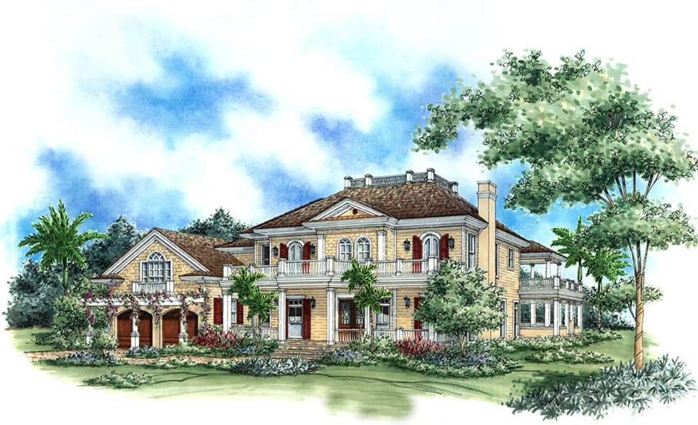 5-Bedroom, 5209 Sq Ft Florida Style House Plan - 175-1177 - Front Exterior