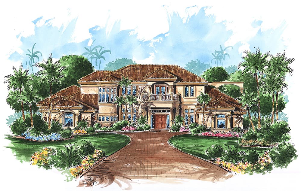 4-Bedroom, 5223 Sq Ft Mediterranean House Plan - 175-1178 - Front Exterior