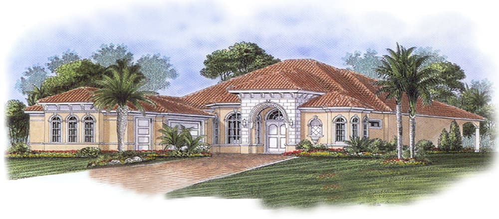 3-Bedroom, 2951 Sq Ft Mediterranean Home Plan - 175-1213 - Main Exterior