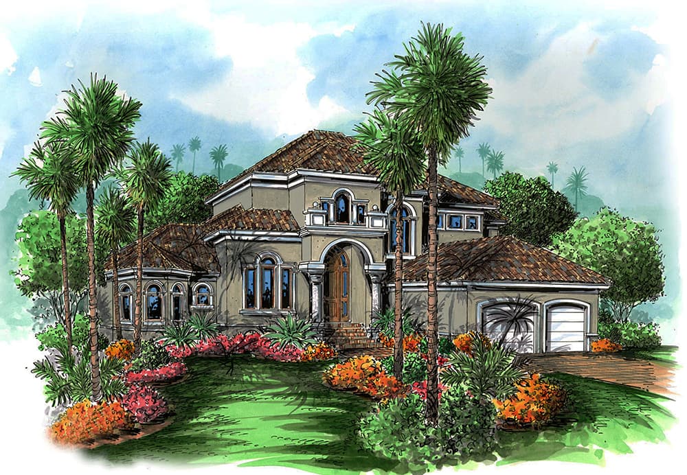 2-Bedroom, 3005 Sq Ft Mediterranean Home Plan - 175-1219 - Main Exterior