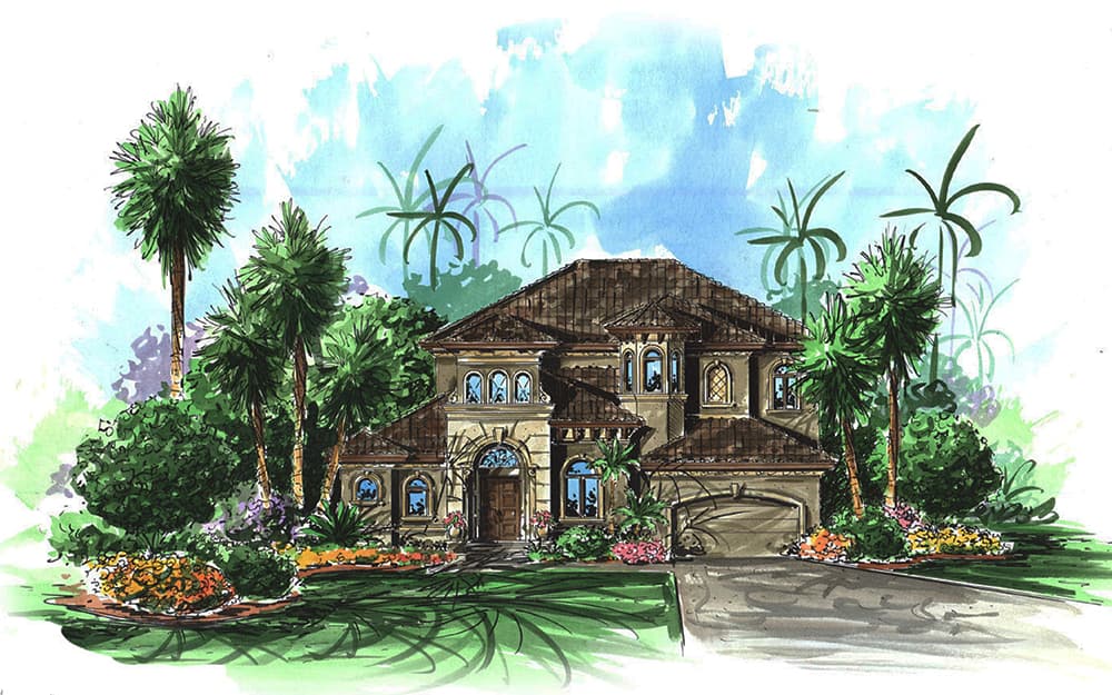3-Bedroom, 3038 Sq Ft Mediterranean Home Plan - 175-1221 - Main Exterior