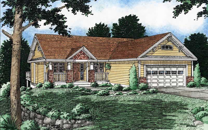 3-Bedroom, 1368 Sq Ft Craftsman Home Plan - 177-1028 - Main Exterior