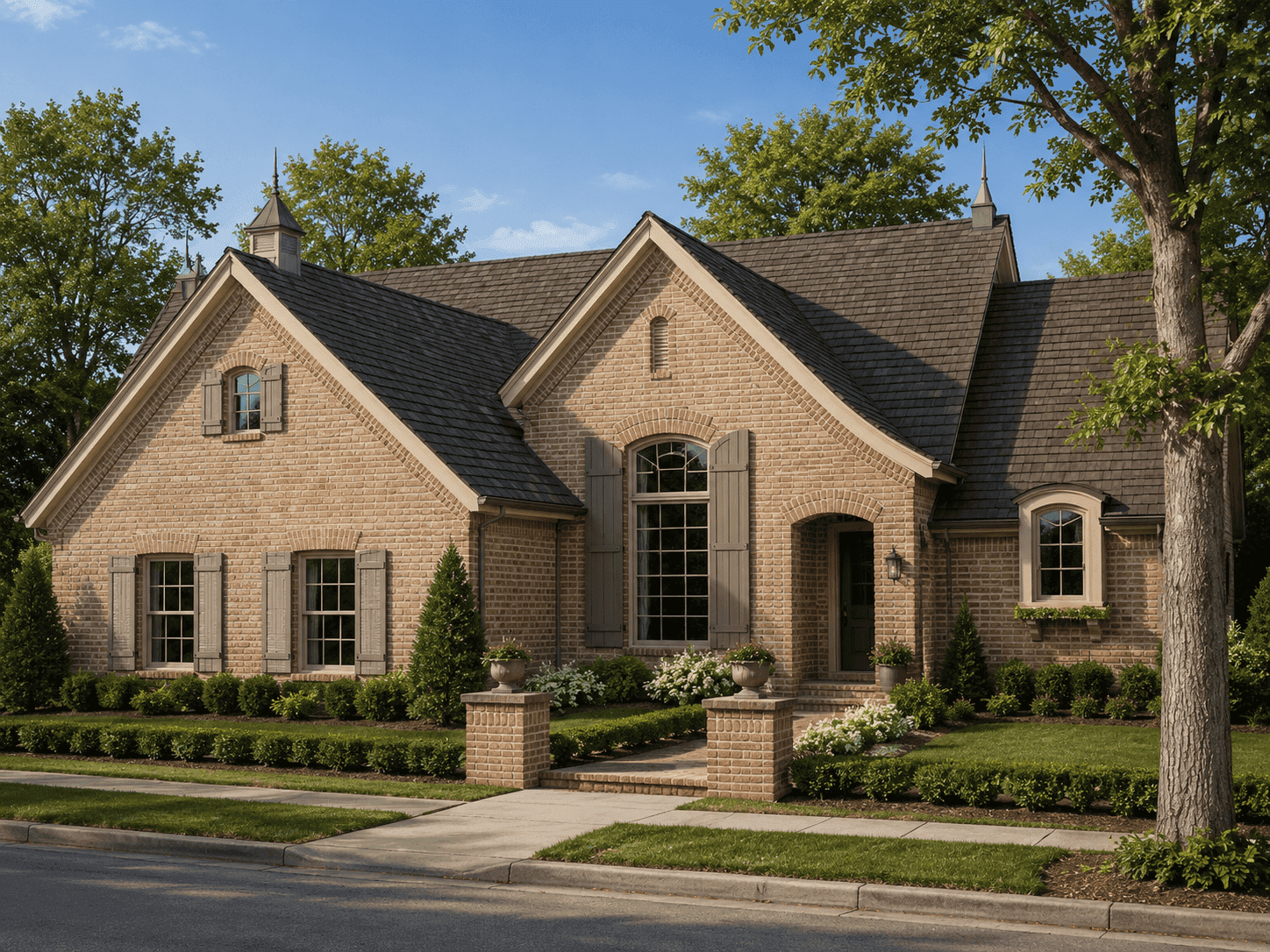 Front elevation of French home (ThePlanCollection: House Plan #178-1045)