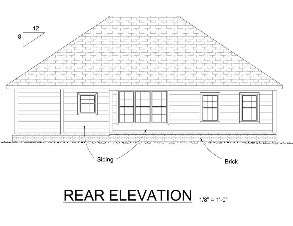 Home Plan Rear Elevation of this 3-Bedroom,1279 Sq Ft Plan -178-1278