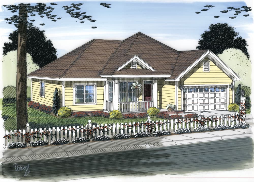3-Bedroom, 1360 Sq Ft Traditional Home Plan - 178-1306 - Main Exterior