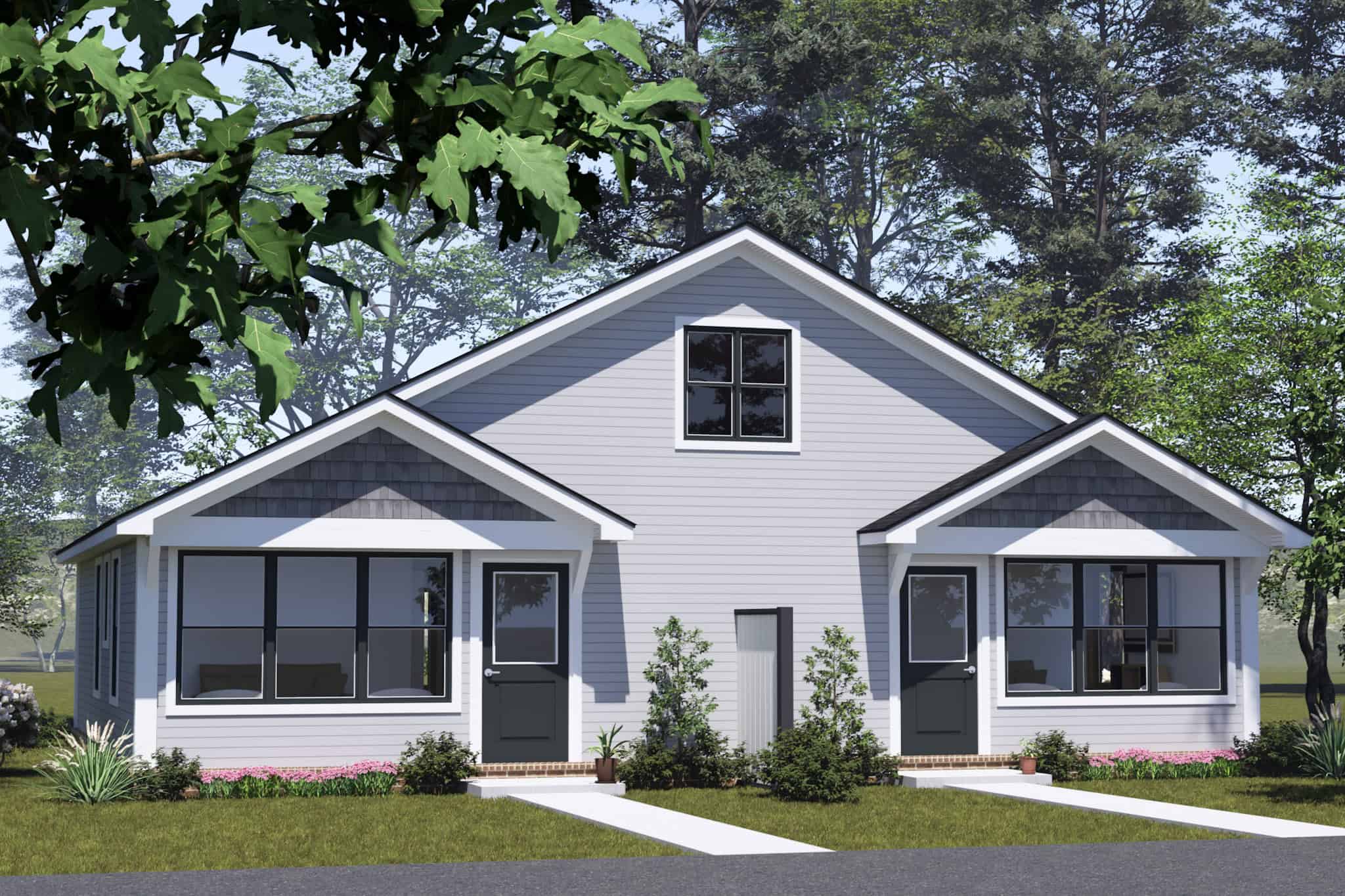 4-Bedroom, 1320 Sq Ft Cottage Duplex Plan - 178-1527 – Main Exterior