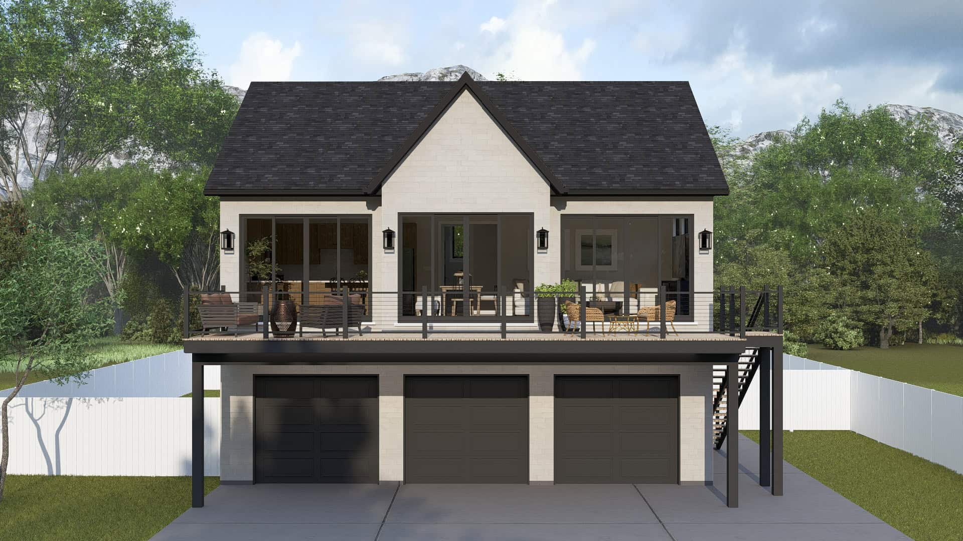 Front elevation of Garage w/Apartments home (ThePlanCollection: House Plan #187-1269)