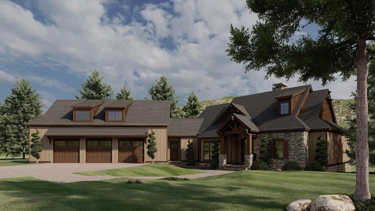 3-4 Bedroom, 4548 Sq Ft Rustic House Plan - 193-1018 - Front Exterior