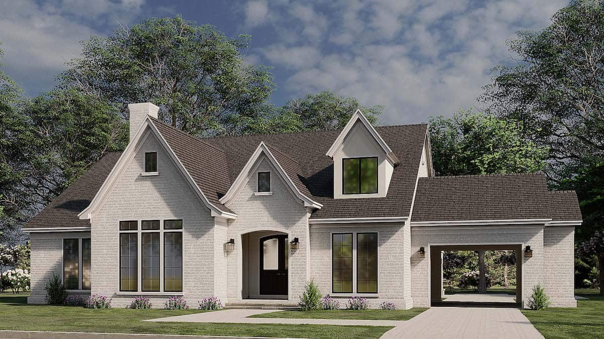 3-Bedroom, 3121 Sq Ft French House Plan - 193-1187 - Front Exterior