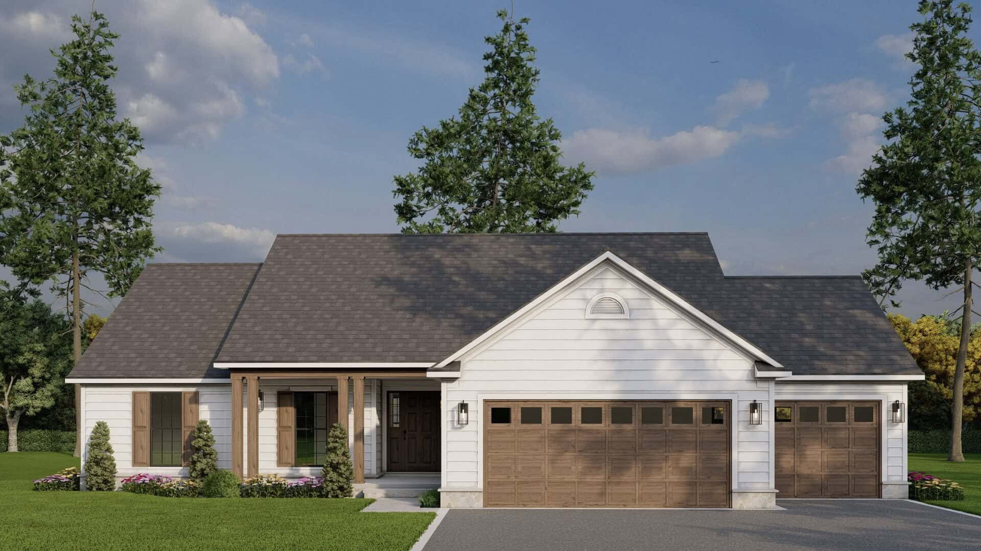 Front elevation of Modern Farmhouse home (ThePlanCollection: House Plan #193-1368)