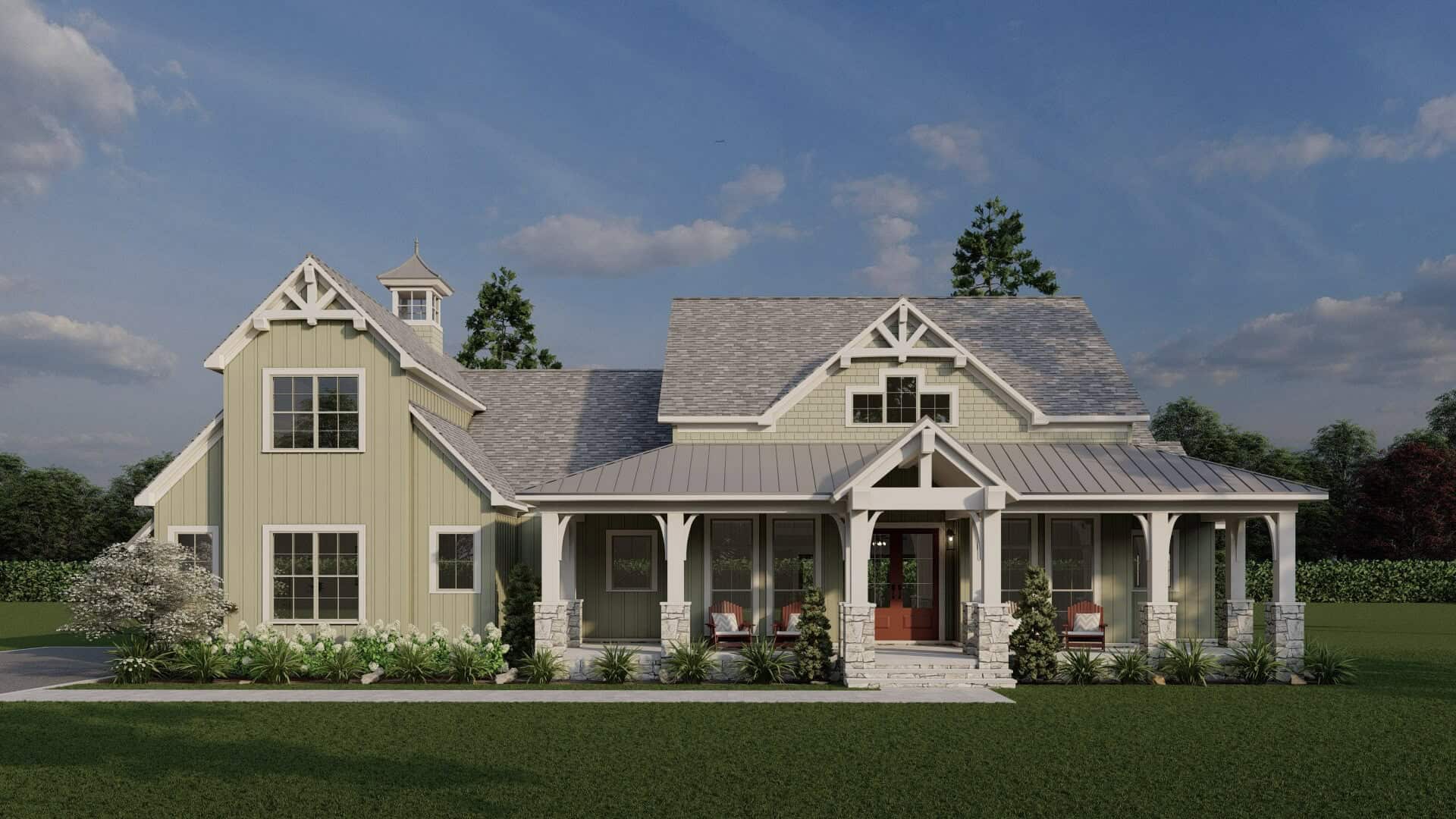 Front elevation of Modern Farmhouse home (ThePlanCollection: House Plan #193-1383)