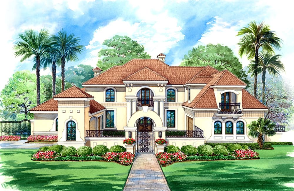 4-Bedroom, 5162 Sq Ft Mediterranean House Plan - 195-1033 - Front Exterior