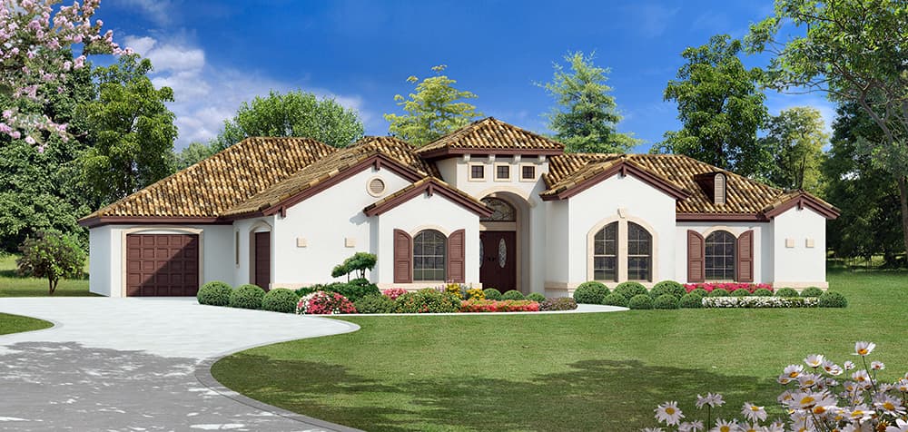 4-Bedroom, 3260 Sq Ft Mediterranean House Plan - 195-1091 - Front Exterior