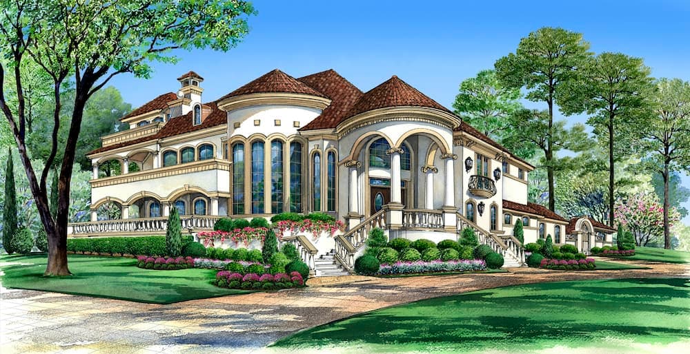 4-Bedroom, 5413 Sq Ft Mediterranean House - Plan #195-1120 - Front Exterior