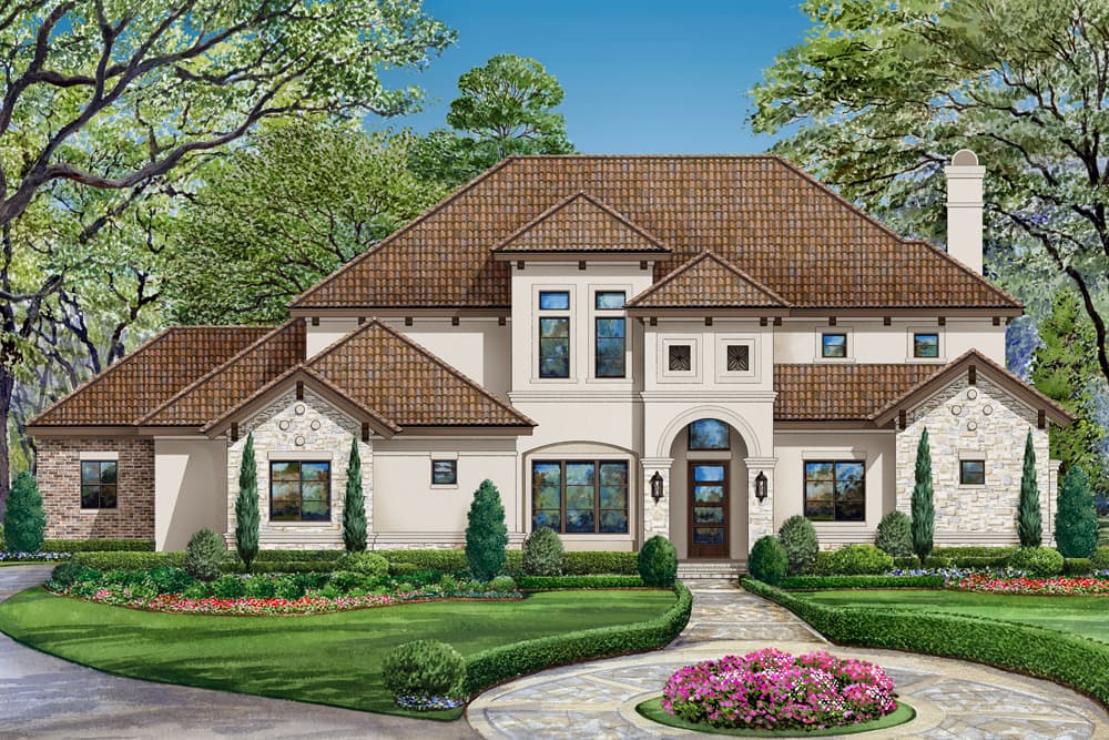 4-Bedroom, 3692 Sq Ft Mediterranean Home Plan - 195-1179 - Main Exterior