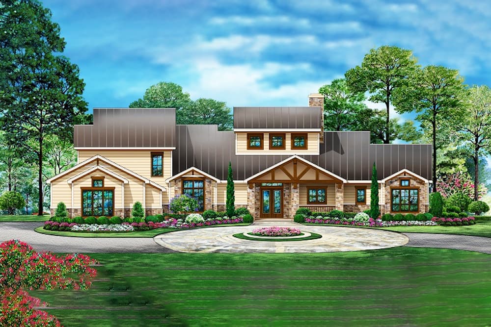 4-Bedroom, 3990 Sq Ft Craftsman Home Plan - 195-1207 - Main Exterior
