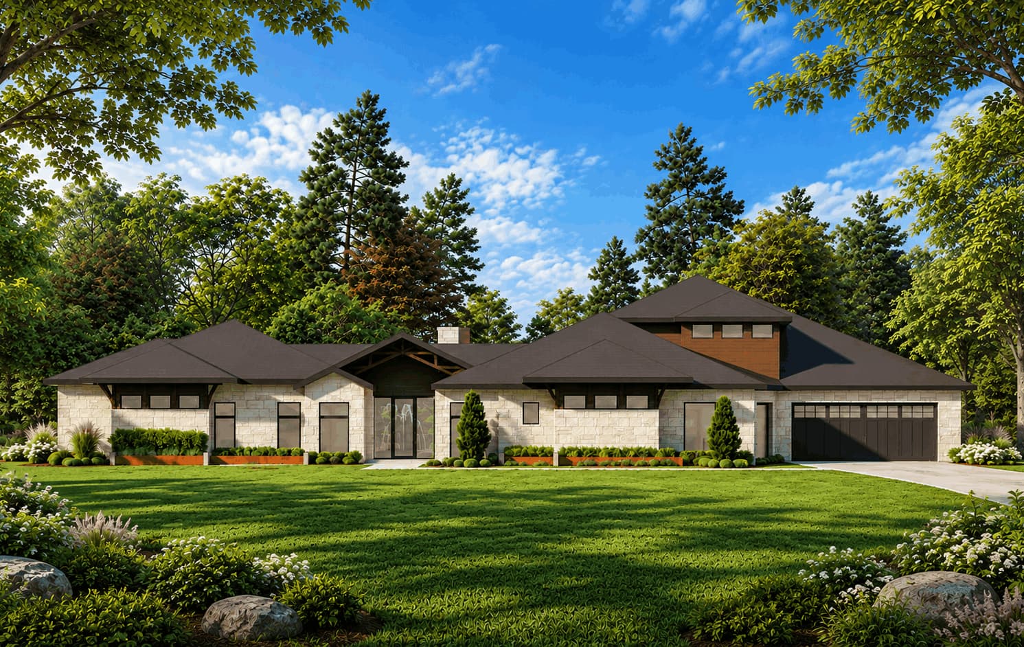 Front elevation of Contemporary home (ThePlanCollection: House Plan #195-1365)