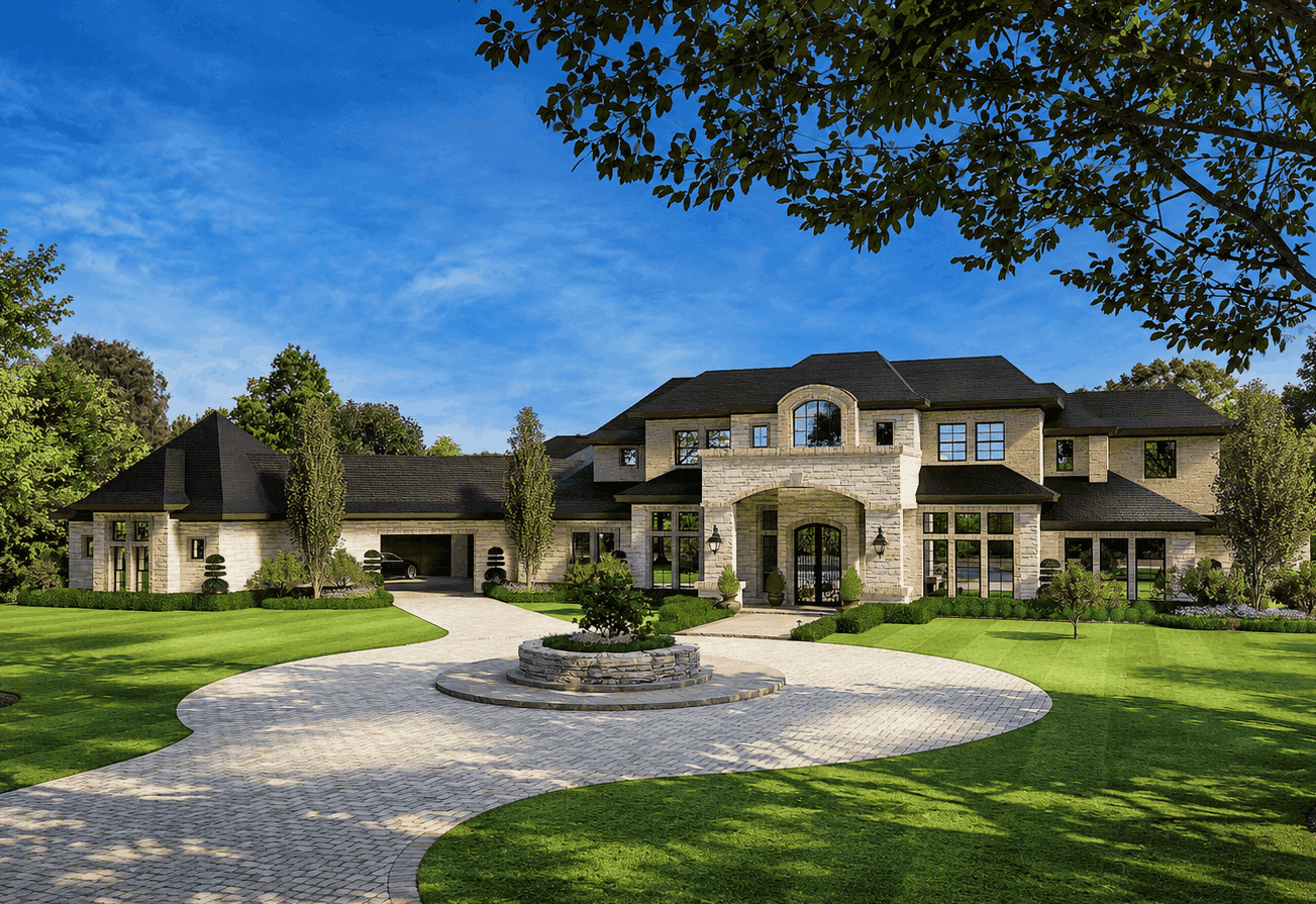 Front elevation of Luxury home (ThePlanCollection: House Plan #195-1368)