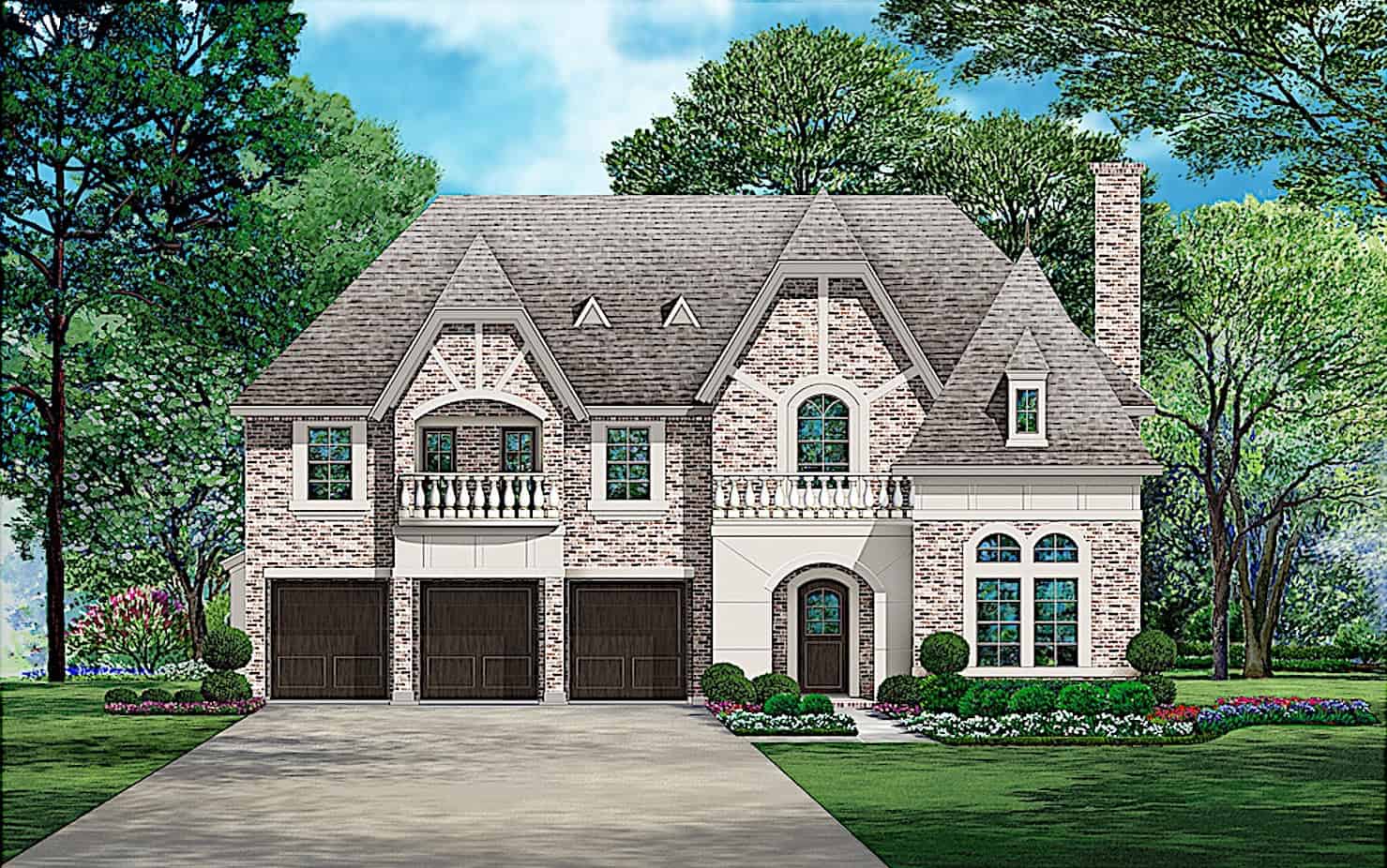 Front elevation of European home (ThePlanCollection: House Plan #195-1370)