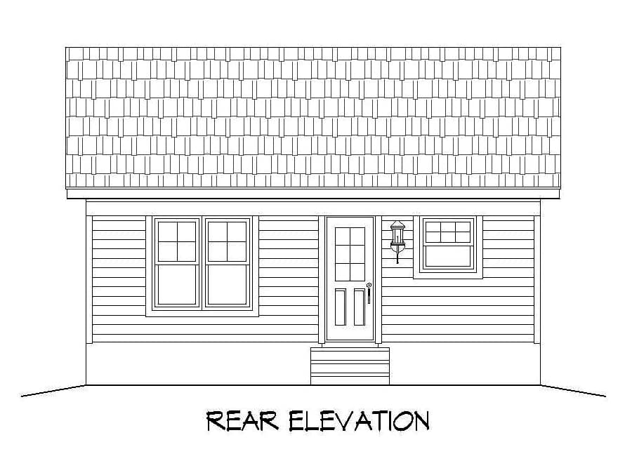 Home Plan Rear Elevation of this 1-Bedroom,561 Sq Ft Plan -196-1050
