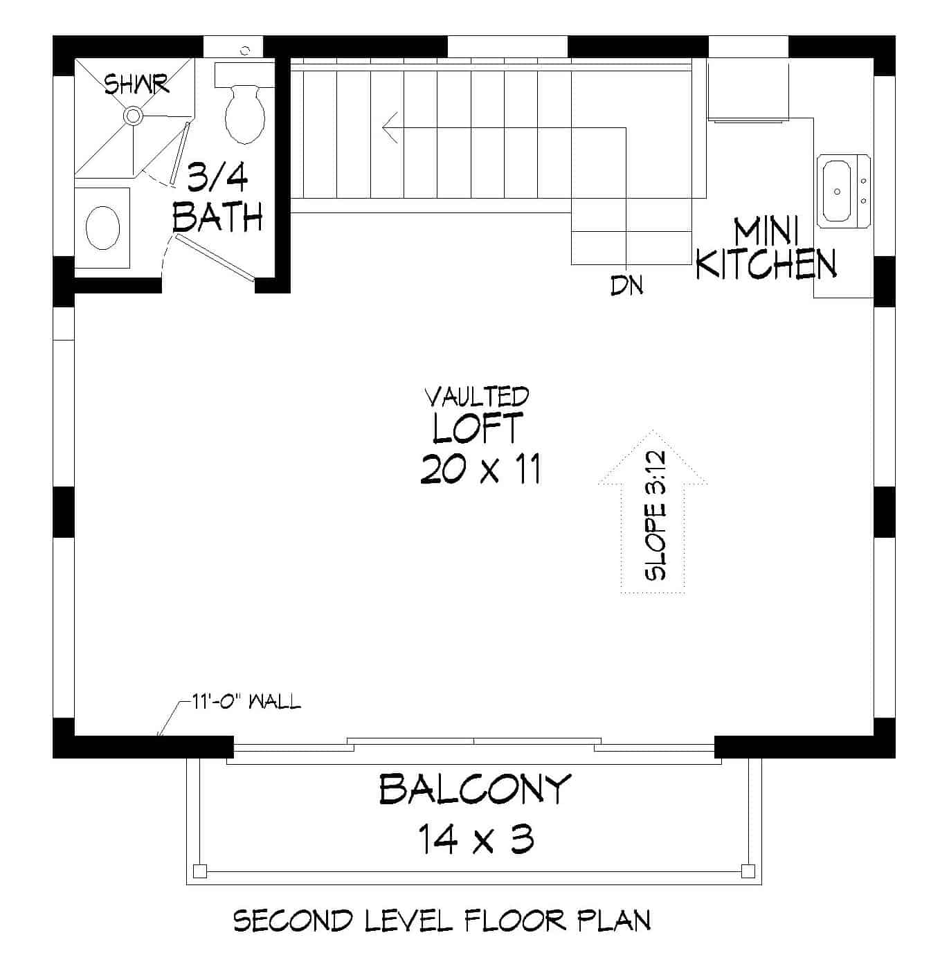 Floor Plan Upper Level of Garage Plan #196-1098