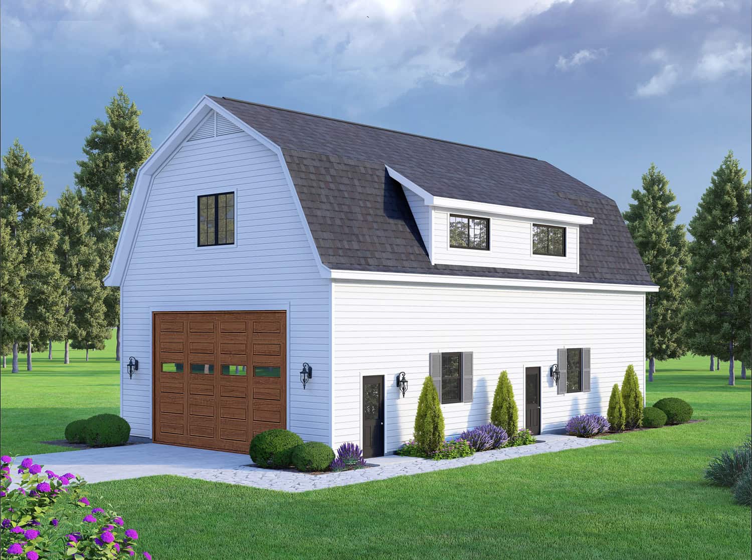 Front elevation of Garage w/Apartments home (ThePlanCollection: House Plan #196-1916)