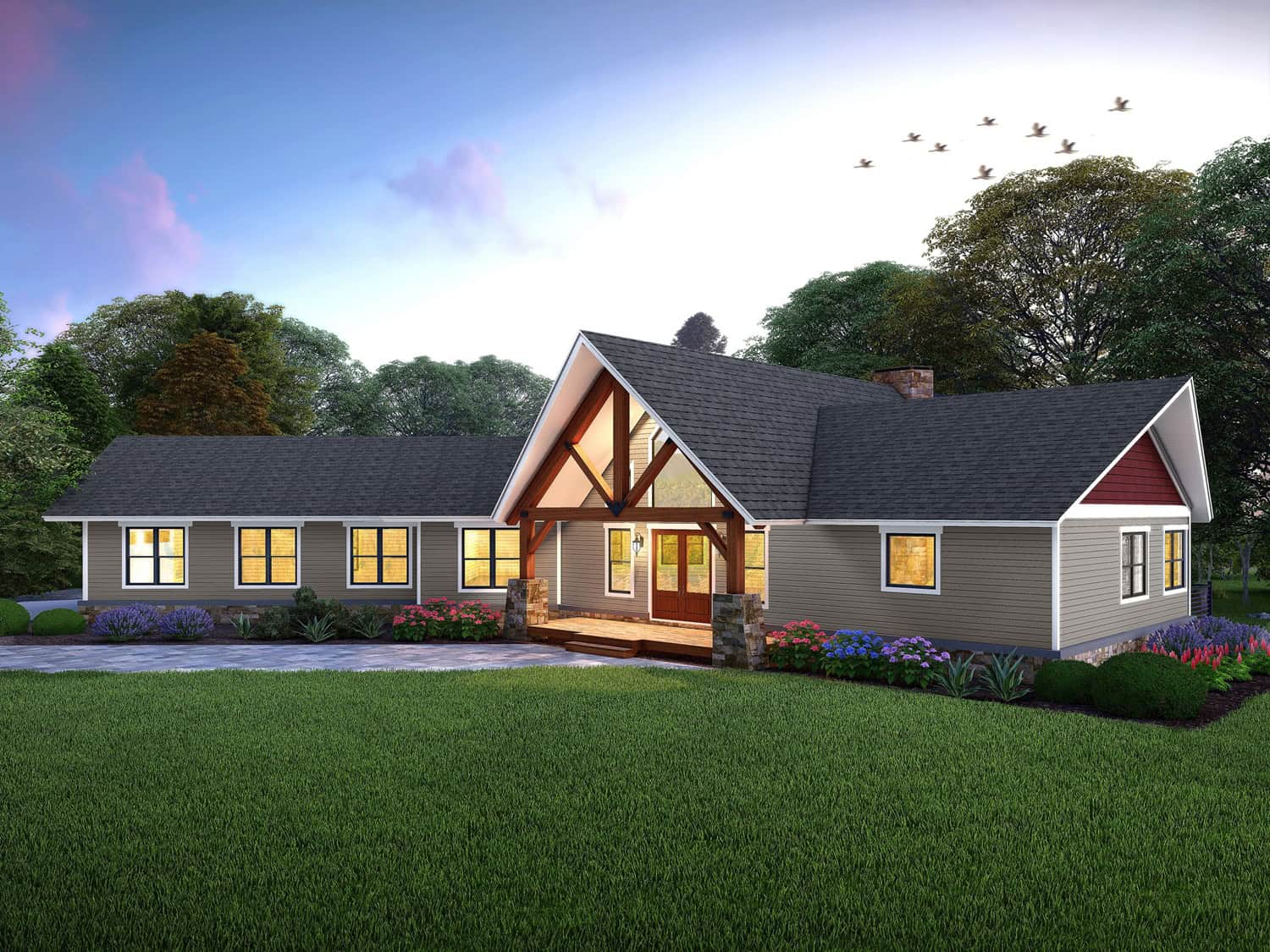 Front elevation of Craftsman home (ThePlanCollection: House Plan #196-1959)