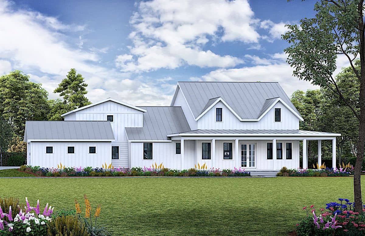 Farmhouse home (ThePlanCollection: Plan #198-1132)