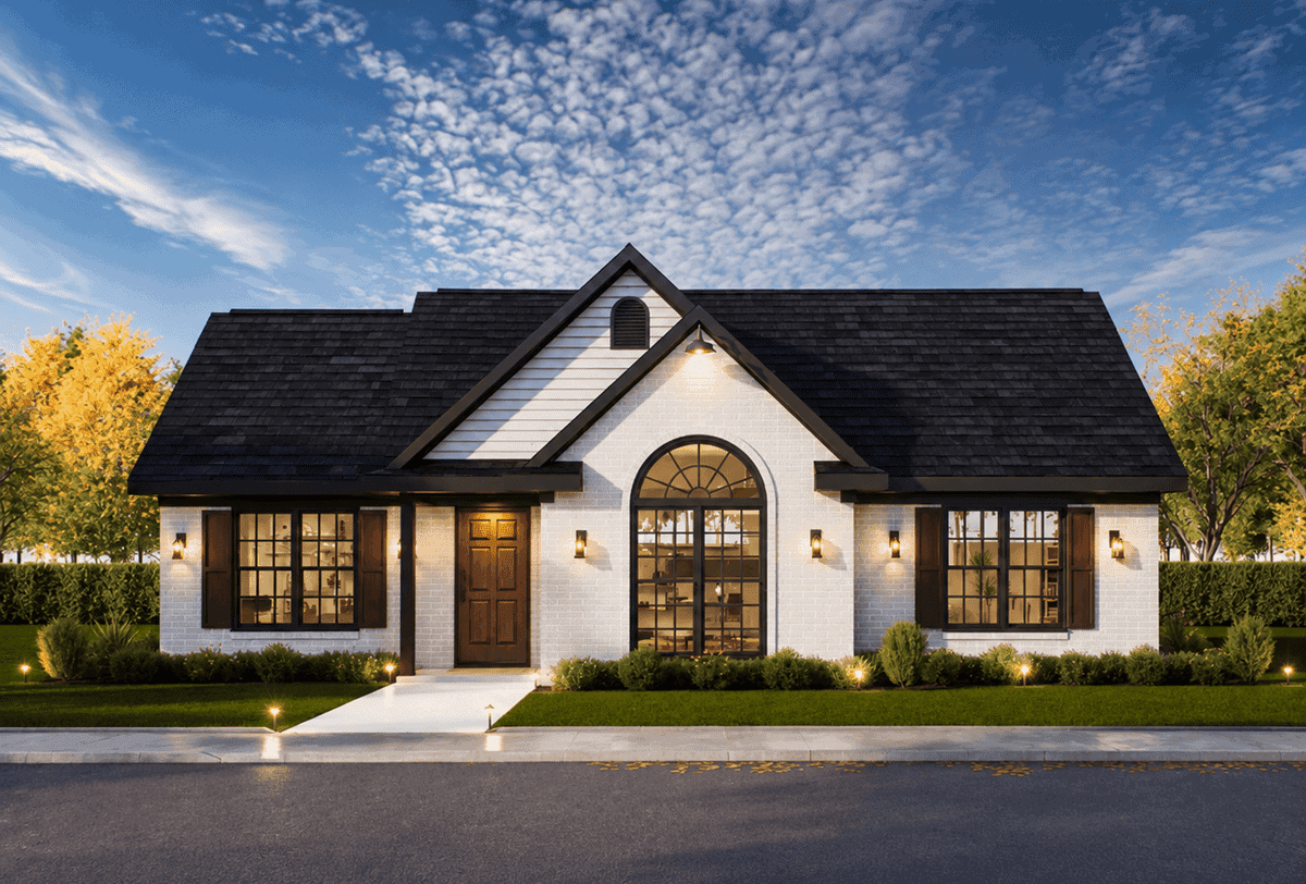 A Craftsman home with brick siding, gable roofline, and covered front porch. 3 beds, 1,246 sq ft - Plan #198-1232