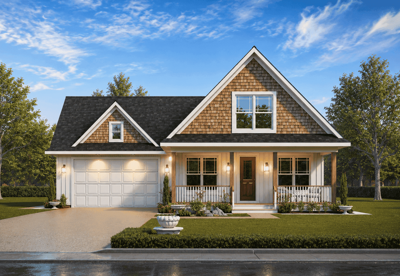 A Craftsman home with board and batten siding, steep gable roofline, and covered front porch. 3 beds, 1,554 sq ft - Plan #198-1241.