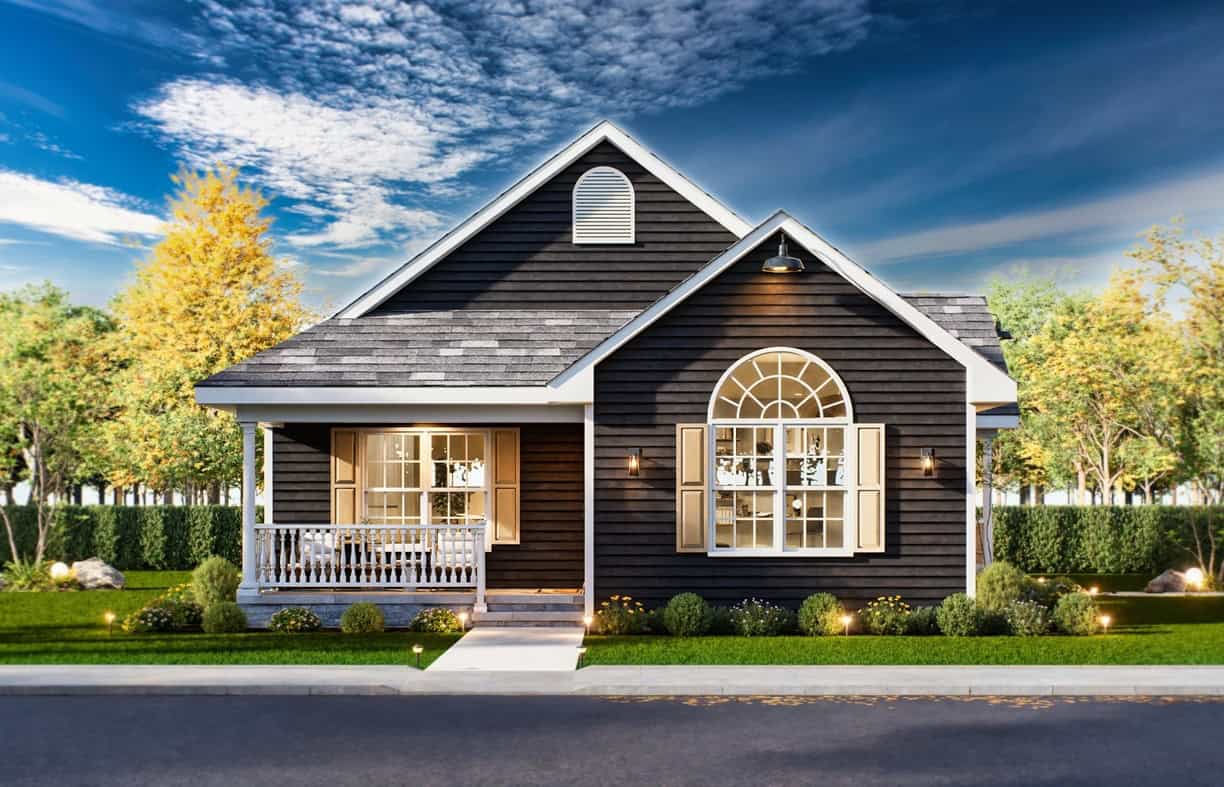A Traditional home with covered entry porch, gable roofline, and lap siding—designed for narrow lots without a garage. 3 beds, 2 baths, 1,265 sq ft - Plan #198-1252