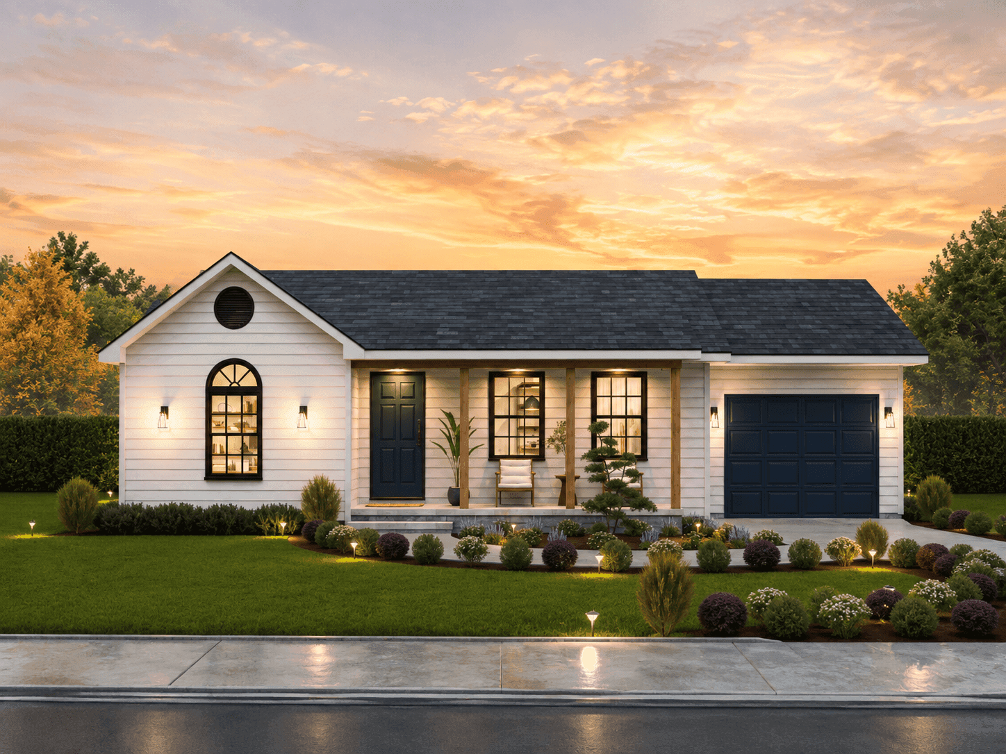 Traditional ranch home with a covered front porch, gable roofline, and vinyl siding options. 2 beds, 1 bath, 863 sq ft - Plan #198-1258