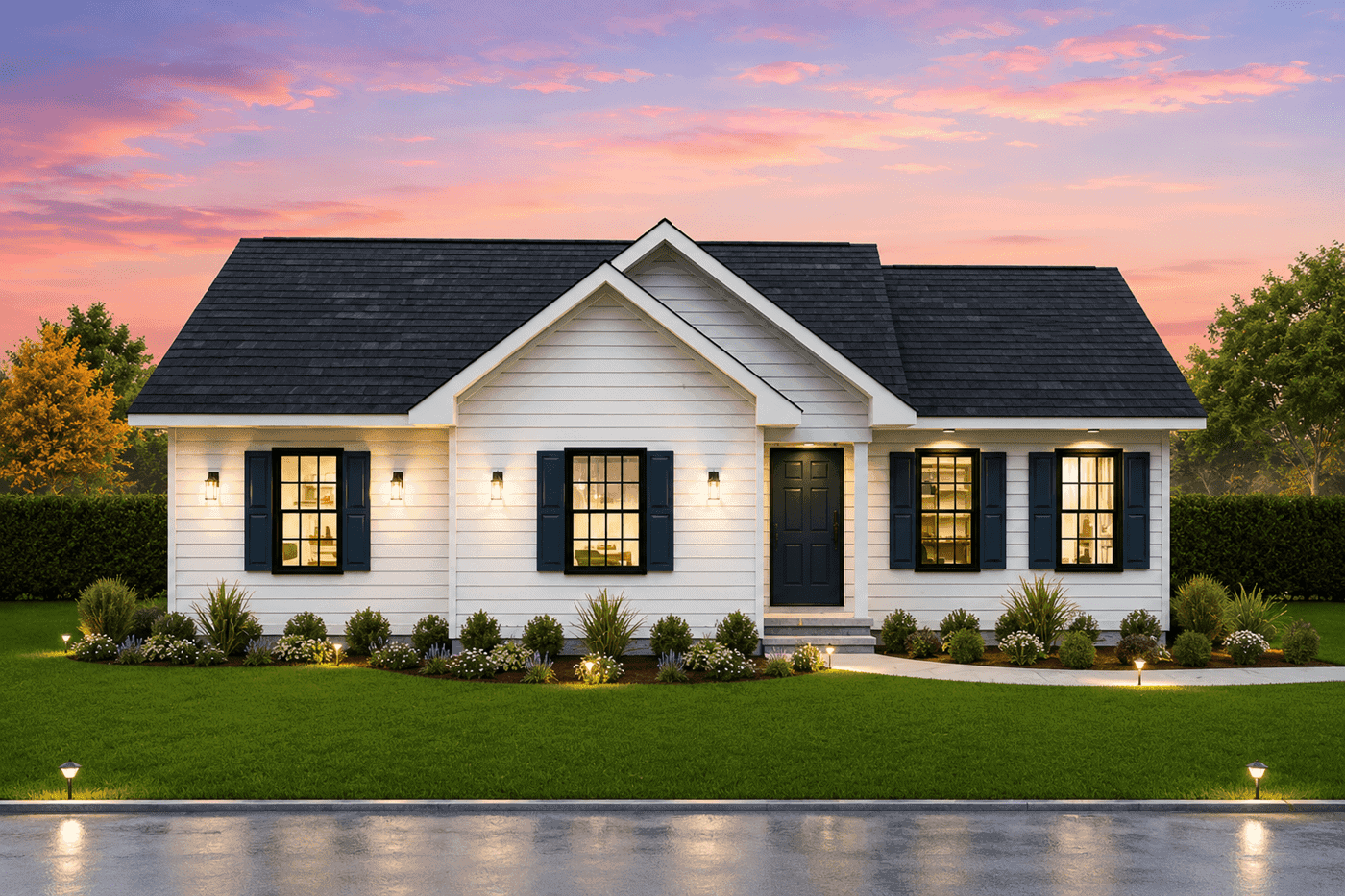 Traditional facade with a prominent gable roof, covered front porch, and vinyl siding detail. 3 beds, 2 baths, 1,163 sq ft - Plan #198-1265