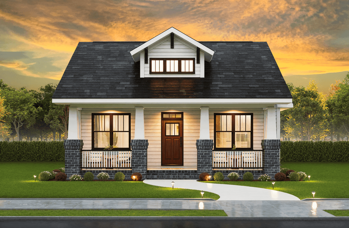 Craftsman home with covered front porch, tapered columns, and gable roof. 3 beds, 1,382 sq ft - Plan #198-1281
