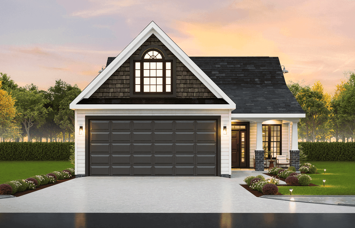 A steep gable roofline defines this 1,404 sq ft Craftsman home, complemented by vertical siding and a welcoming covered front porch. The attached one-car garage provides direct entry to interior spaces.

3 beds, 2.5 baths, 1,404 sq ft - Plan #198-1286