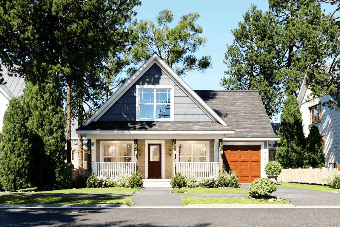 A two-story Craftsman bungalow with steeply pitched rooflines, covered front porch, and vertical siding. 3 beds, 2 baths, 1,272 sq ft - Plan #198-1287