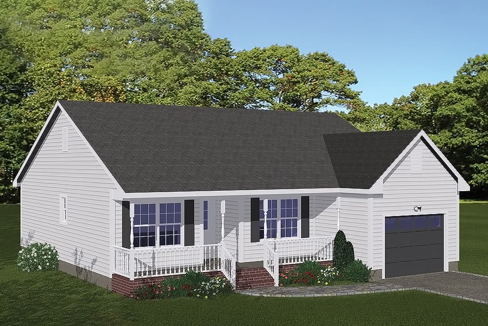 3-Bedroom, 1198 Sq Ft Ranch House Plan - 200-1021 - Front Exterior