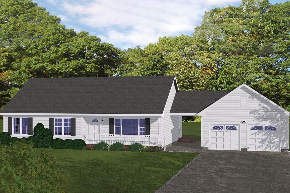 3-Bedroom, 1366 Sq Ft Ranch House Plan - 200-1022 - Front Exterior