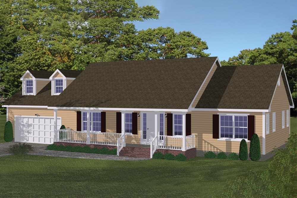 3-Bedroom, 1324 Sq Ft Ranch Home Plan - 200-1053 - Main Exterior
