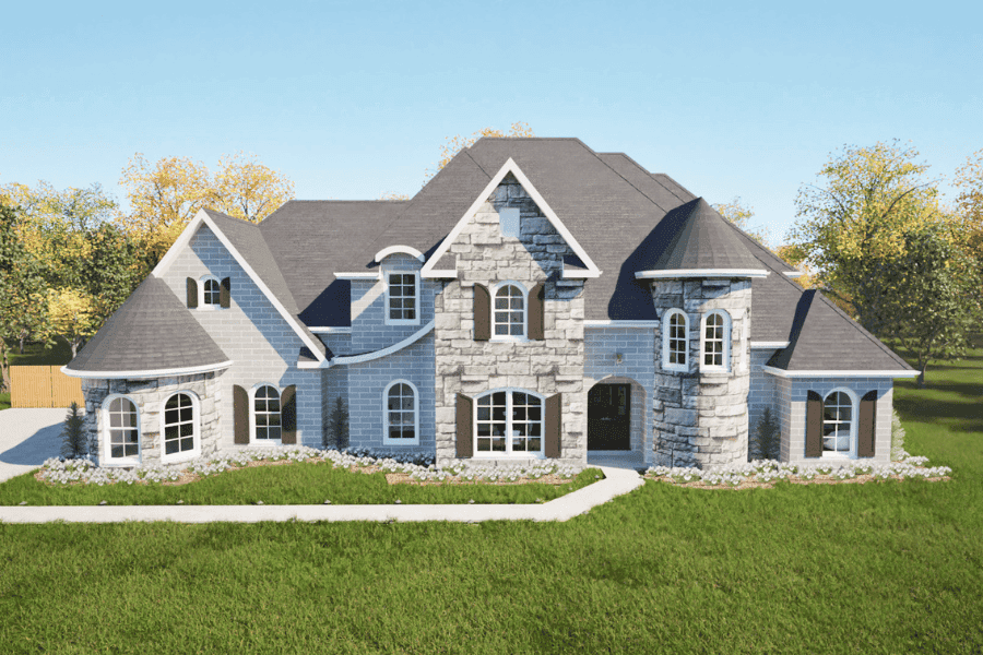 Front elevation of European home (ThePlanCollection: House Plan #203-1046)